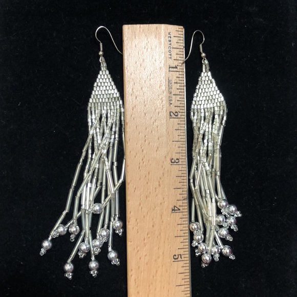 Silver beaded drop earrings. - Picture 2 of 2